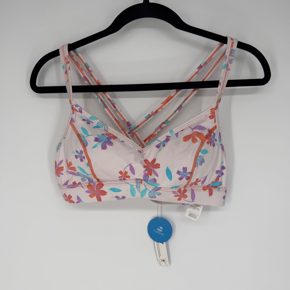 CUPSHE WHIMSY FLORAL ACTIVEWEAR BIKINI TOP MEDIUM NWT - SURFACE MARKS - BEACH